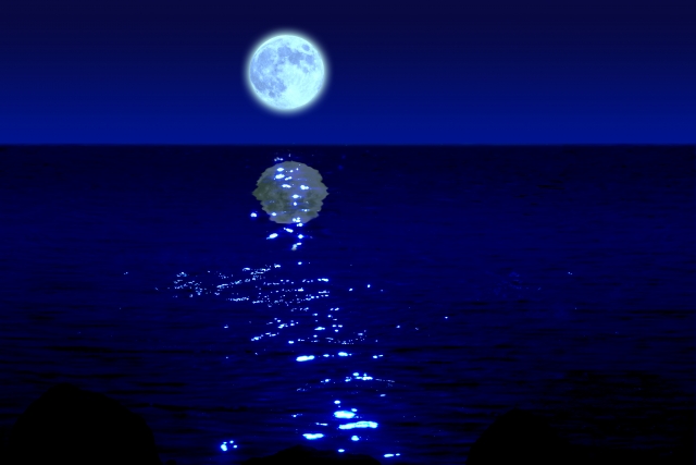 夜空の月と海に映った月